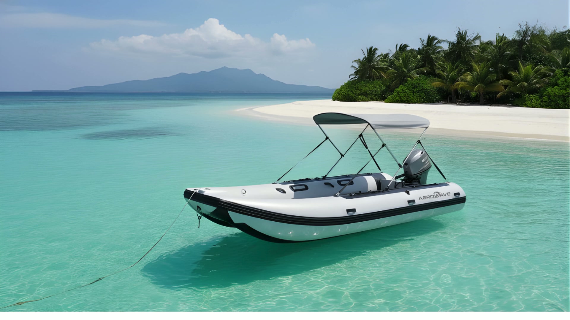 Aerowave inflatable boat on clear aqua water